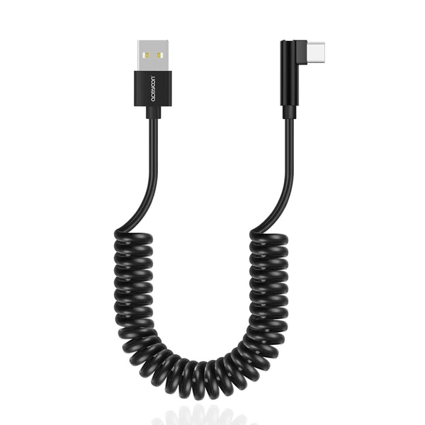 aceyoon 90 Degree Coiled USB Type C Cable, QC 3.0 Fast Charging for iPhone 15/15 Pro/15 Pro Max, Spring Right Angle Cord