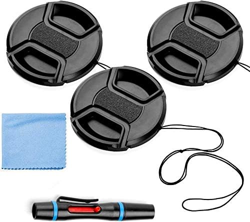 77mm Lens Cap Bundle, 3 Pack Universal Snap on Front Lens Cover Set with Microfiber Cleaning Cloth