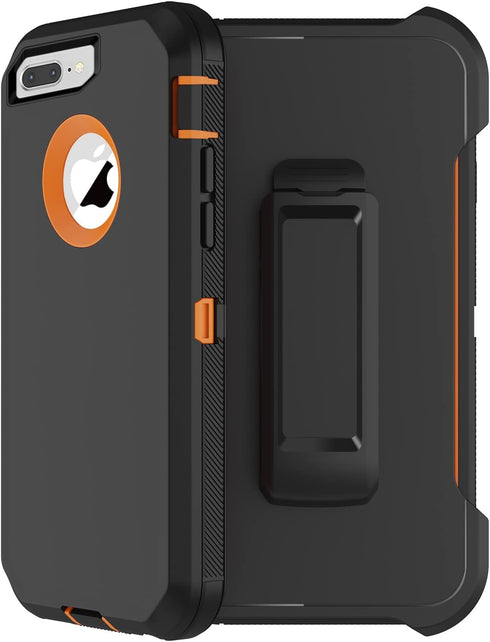 iPhone 8 Plus Case with Belt Clip Holster, 2X Screen Protector, Military Grade Heavy Duty Shockproof Cover, Orange
