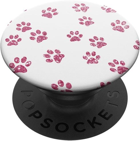 PopSockets Swappable PopGrip, Rose Pink Paw Print Pattern Cute Dog Cat Lover Owner