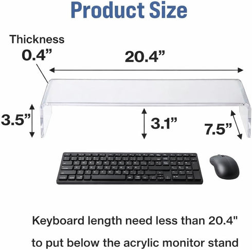 20 inch, Japard Acrylic Monitor Stand, Premium Large Monitor Riser Crystal Clear Acrylic Computer Stand Laptop Desk