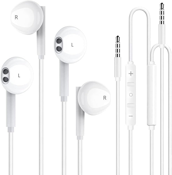 2 Pack 3.5mm Wired Headphone Plug, In-Ear Earphones with Built-in Microphone & Volume Control for iPhone, Samsung,