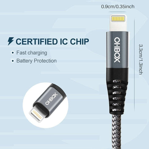 ohbox 10FT iPhone Charger Cable 3-Pack, MFI Certified USB Lightning, Fast Charging for iPhone