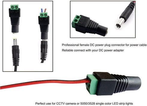 10 Pairs 12V 5A DC Power Plug Connectors - 5.5mm x 2.1mm Male & Female Jacks for LED Strips, CCTV, Security