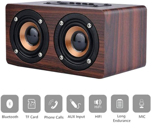 Retro Wooden Bluetooth Speaker - Combination Wireless Dual Loudspeakers, 3D Surround Speaker, Dual 5W Speakers, Redwood