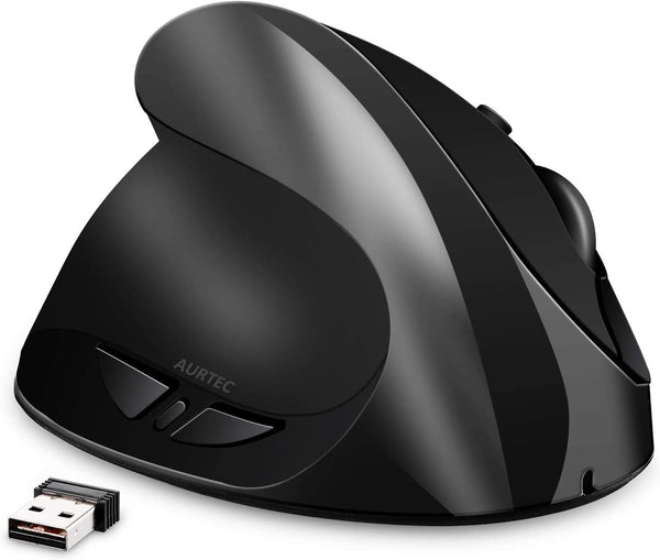 AURTEC Left-Handed Mouse, Rechargeable 2.4G Wireless Ergonomic Vertical Mice with USB Receiver, 6 Buttons, 3 Adjustable