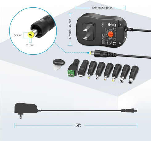 Belker 30W Universal AC DC Adapter Power Supply for LED Light Strip, Router, Speaker, Smart Phone, Tablet, CCTV