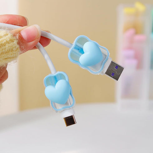Waves Blue Heart Shape DIY 18W 20W Data Cable USB Charger Protector Line Earphone Wire Saver for iPhone XR/7/8
