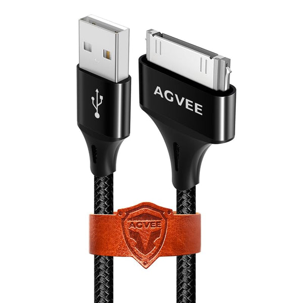 AGVEE 2 Pack 6ft Charging Cable for Old iPhone 4S, MFI Certified 30 Pin Braided Fast Durable Charger Cord (Black)