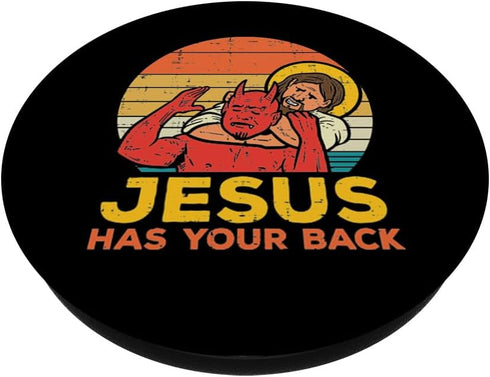 Jesus Has Your Back Jiu Jitsu Retro Christian Men Women Kids PopSockets Standard PopGrip