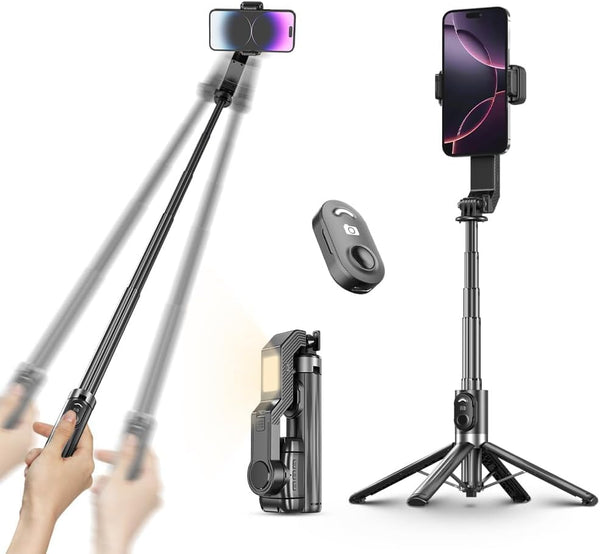 Desiontal Selfie Stick Gimbal Stabilizer, Single Axis Stabilizer Selfie Stick with Light Tripod