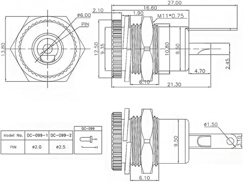 5 Pack 5.5mm x 2.1mm Female Socket Panel Mount Connector, DC-099 Power Supply Jack Terminal Plug Adapter