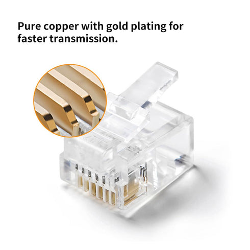 RJ12 6P6C Connectors (100 Pieces Pack), 6 Pin Telephone Line Cable Wire Male Plug