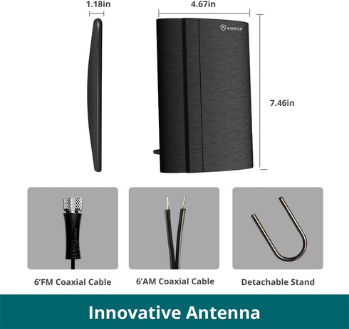AntennaMastsRus Digital Amplified AM/FM Radio Antenna Indoor for Universal Stereo Radio Audio Signal RF Broadcast