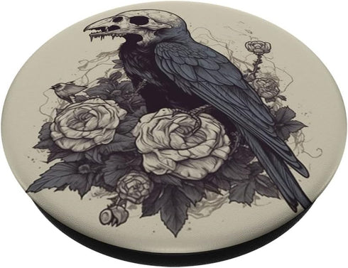 Dark Academia Crow Vintage Raven Roses Flower PopSockets Standard PopGrip