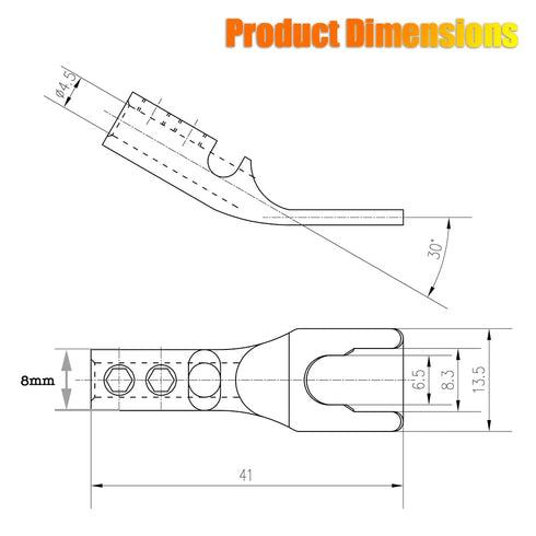 Tertullus 8 Pcs Pure Copper Speaker Spade Connectors, 45 Degree Gold Plated Screw Locking Adapter Fork Spade Plugs