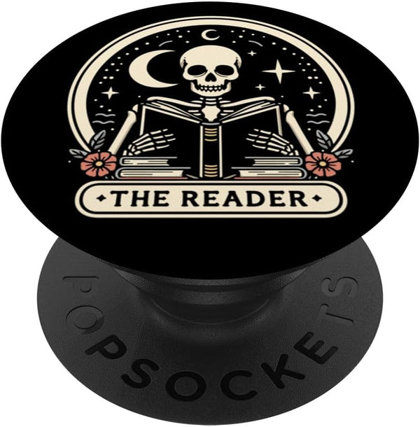 The Reader Tarot Skeleton Gothic Bookish PopSockets Standard PopGrip