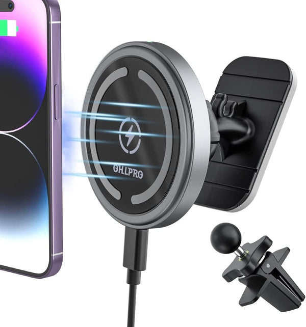 OHLPRO MagSafe Car Charger Mount for iPhone 15 Pro Plus Max 14 13 12 Series, 15W Fast Charging