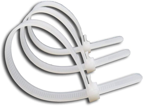 Superun Releasable Zip Ties - 8 Inch, 50 Lbs Tensile Strength, Pack of 100 Reusable Cable Ties in White