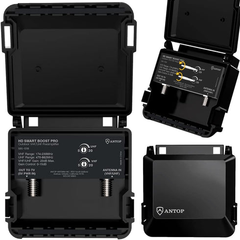 MISSMOON ANTOP Amplifier for TV Antenna, Digital Antenna Booster Signal Preamplifier, VHF/UFH Adjustable,