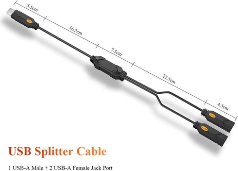 ELECTOP USB Splitter, 2 Ports USB A Hub, Dual Female Y Charging Splitter Cord for iOS & Android Data Sync