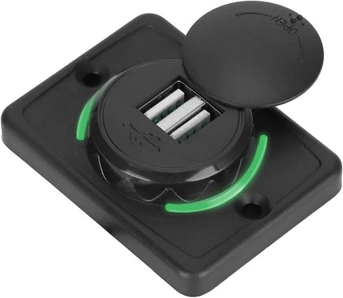 Car USB Socket 3.1A DC12V/24V, Black Waterproof Dual USB Port Power Outlet with LED Car Accessory (Green)