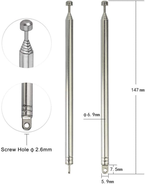 BINGFU 7 74cm (2-Pack) Sections Telescopic AM FM Antenna Portable Radio Antenna Replacement Compatible with Indoor