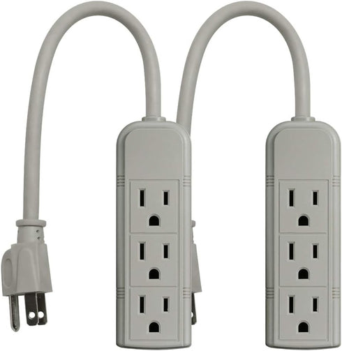 PS28U Compact Grounded 3-Outlet Power Strip, UL Listed, 1-Foot, 2-Pack