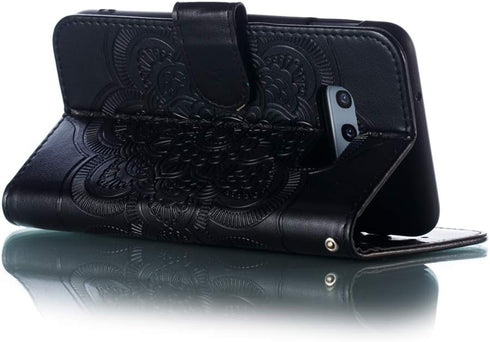 LEECOCO Mandala Embossing Case for Galaxy S10e, Luxury PU Leather Flip Wallet with Magnetic Stand, Card Slot Folio