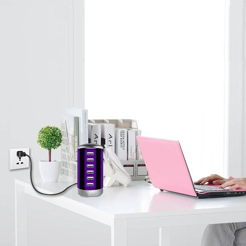 Universal 6-Port USB Charger Desktop Charging Station Hub with Smart Identification Technology, Purple