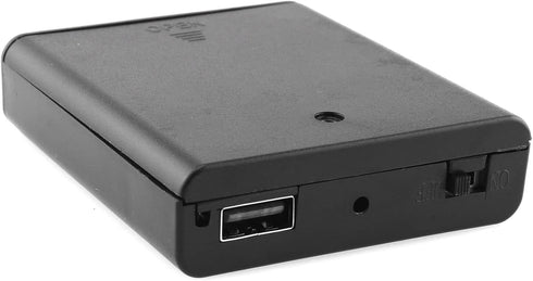 DGZZI 4xAA Battery Box, 4 Slots Black Storage Cases with Cover ON/Off Switch and USB Socket