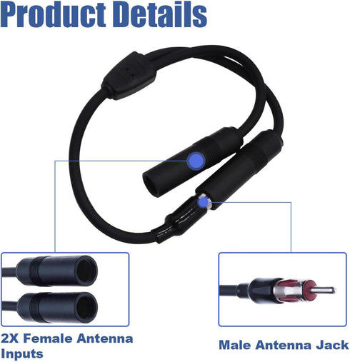 GLSOWEE 1 2 Car Antenna Adapter, Radio Stereo Antenna Adapter Connector, Male to Female Y Antenna Cable, Antenna