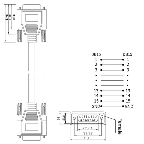 10ft 28AWG DB15 RS232 15 Pin Serial Extension Cable, Female to Female 15-Pin Gold Plated Connector