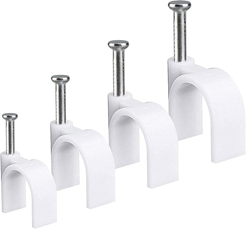 Round Cable Wire Clips for RG6/RG59/CAT5/CAT6/RJ45 - 400pcs Single Coaxial Nail Clamps (6mm + 8mm + 10mm + 12mm)