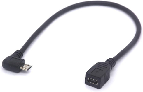 Mini USB Female to Micro USB Left Cable Cord - 90 Degree B Connector Adapter for MP3 Camera