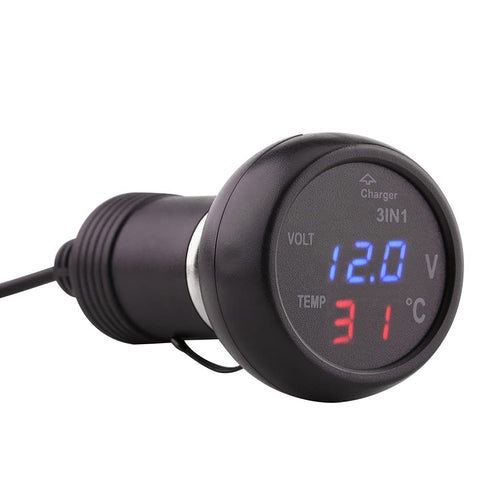 Digital Voltage Temperature Monitor, 12V to 24V 3in1 Dual USB Car Battery Voltage Tester (Blue + Red)