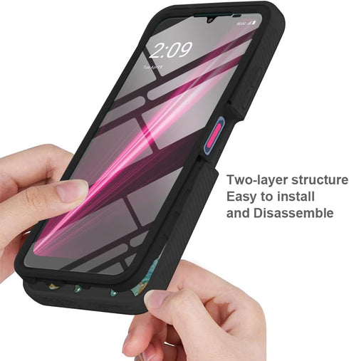 TJS Compatible for T-Mobile Revvl 6X 5G Case, with Built-in Screen Protector, TPU Matte Marble Soft Skin Case (Green)