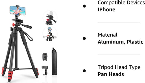 65” Phone Tripod for iPhone, Cellphone Tripod with Remote Shutter & Holder for Live Streaming