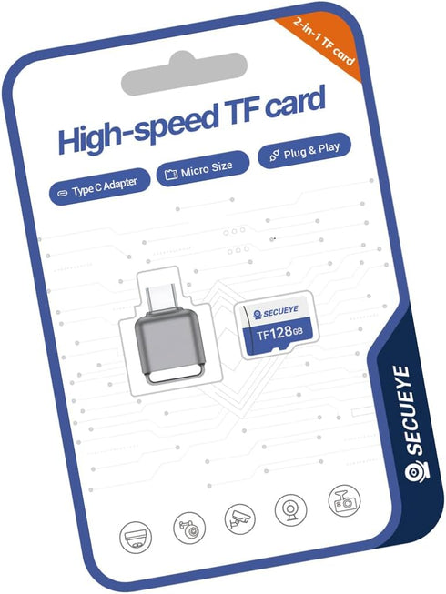 JOYNANO SECUEYE 128GB TF Memory Card with Type C Adapter, Class 10 FAT32