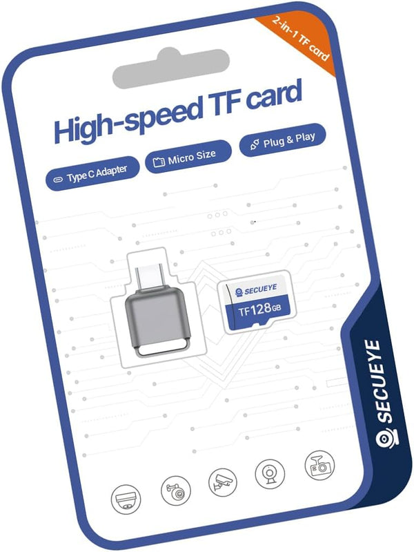 JOYNANO SECUEYE 128GB TF Memory Card with Type C Adapter, Class 10 FAT32