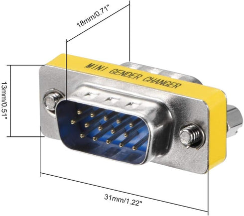 uxcell DB15 VGA Gender Changer, 15 Pin Male to Male, 3-row Mini Coupler Adapter Connector for Serial Applications, Blue