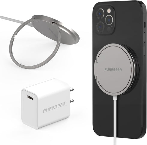 PureGear Kickstand 15W Qi-Certified Fast Magnetic Wireless Charging Pad for iPhone 15/15Pro/15ProMax/14/13/12, Galaxy