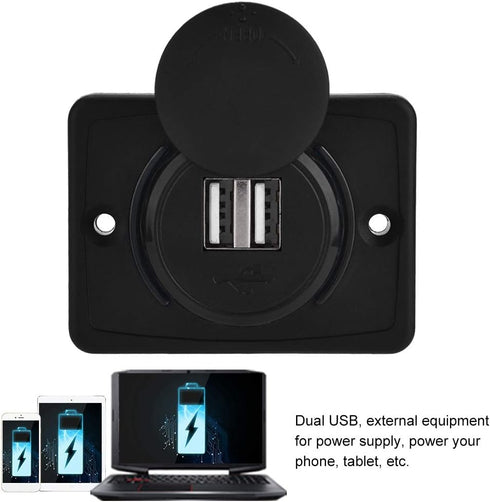Aramox Car USB Dual Port Socket Outlet, 3.1A Black ABS 12V with LED