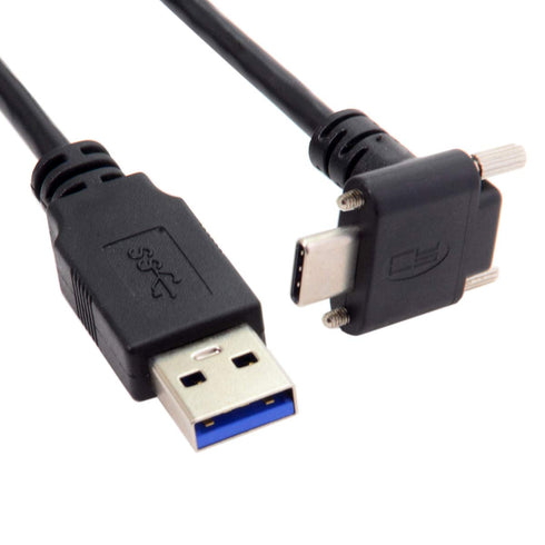 JSER Down Up Angled USB 3.1 Type-C Dual Screw Locking to Standard USB3.0 Data Cable 90 Degree for Camera