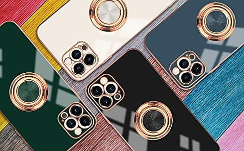 Omorro iPhone 13 Pro Max Case, Rose Gold Kickstand Ring Holder, 360 Rotation Glitter Plating Edge, Slim TPU Case