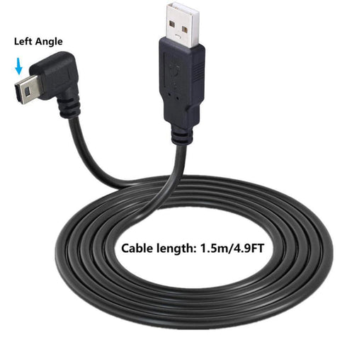 90 Degree Mini USB Cable 4.9FT, Black Left Angle, Mini 5pin USB B Male to USB 2.0 Male for GPS Dash Cam Data Sync.