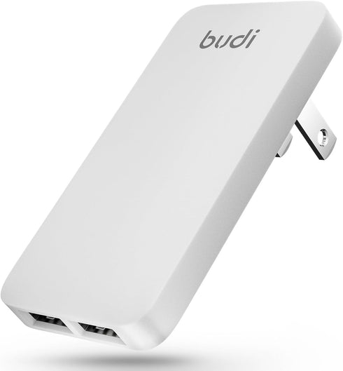 BUDI 17W Extra Slim Portable Wall Charger / 2-Port USB-A Wall Charger / Convenient Travel Accessories for iPad, iPhone