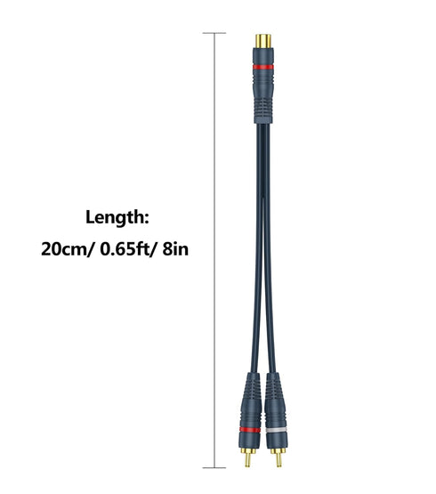 1 2 2 Pack, 8 inch RCA Splitter Female to Male RCA Y Splitter Audio Video Cable Split Adapter Dark Blue