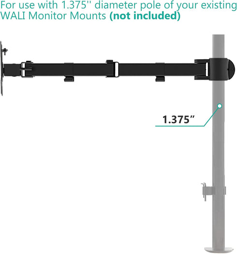 WALI (001ARM), Single Monitor Arm, Fully Adjustable Pole Mount Bracket for Monitor Mounting System Black