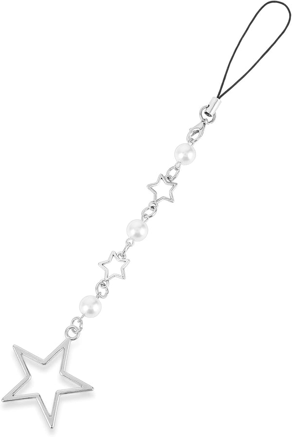 Cute Star Phone Strap Charm, Kawaii Silver Metal Phone Strap Aesthetic Accessories Chain for Y2K Phone Case Decoration